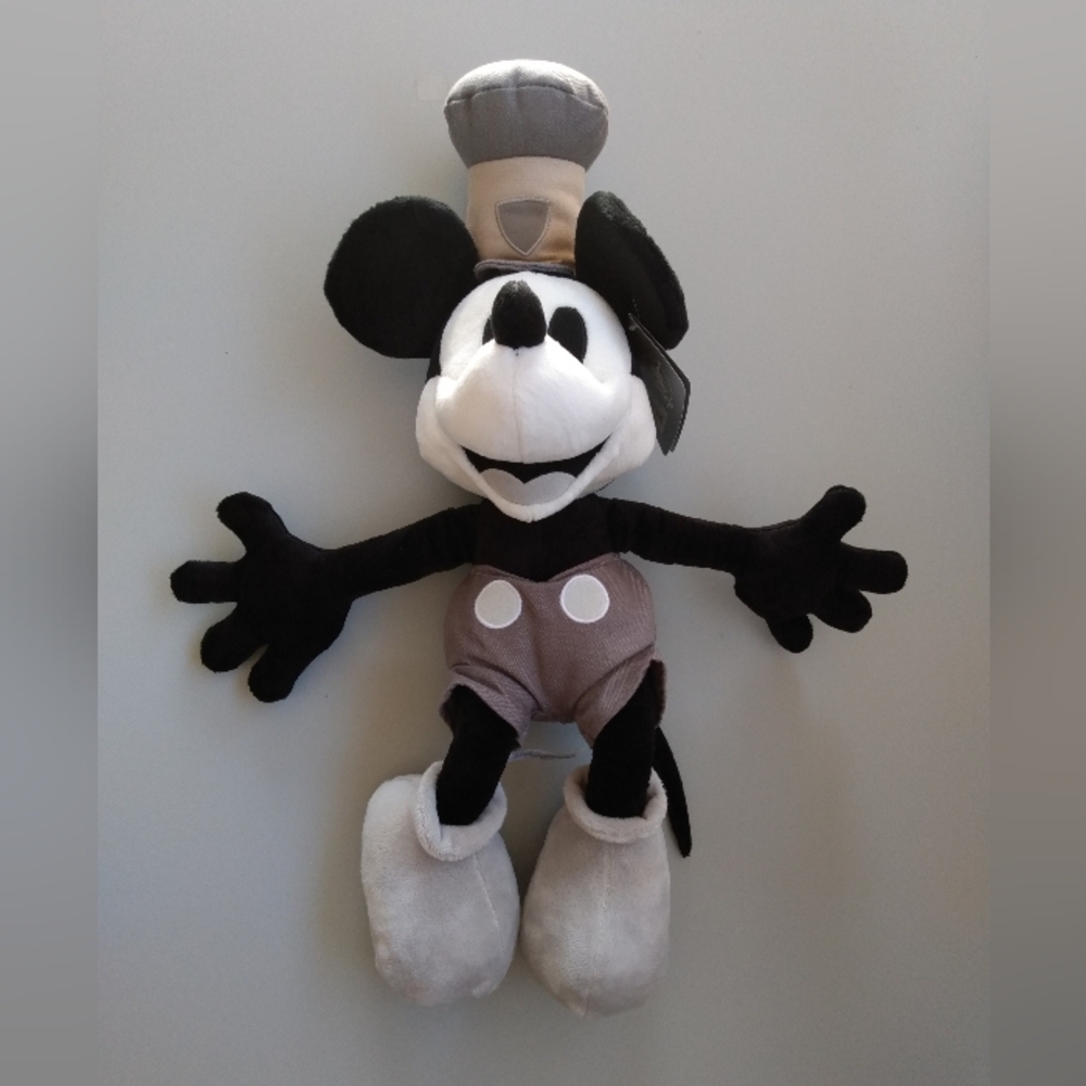 Steamboat Willie Mickey Plush Stuffed animal Disney classic Black and White 19"